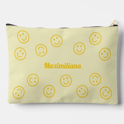 Happy Faces -Geel- GROTE accessoire Pouch Etui (Achterkant)