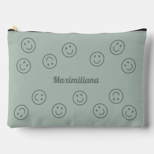 Happy Faces Groen op Groen - GROTE Accessoirezak Etui (Voorkant)