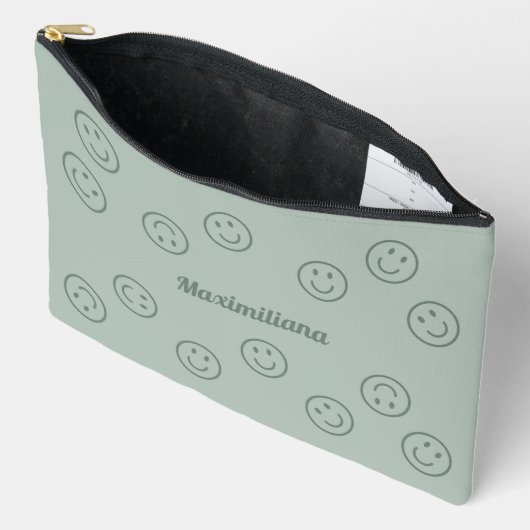 Happy Faces Groen op Groen - GROTE Accessoirezak Etui (Open)
