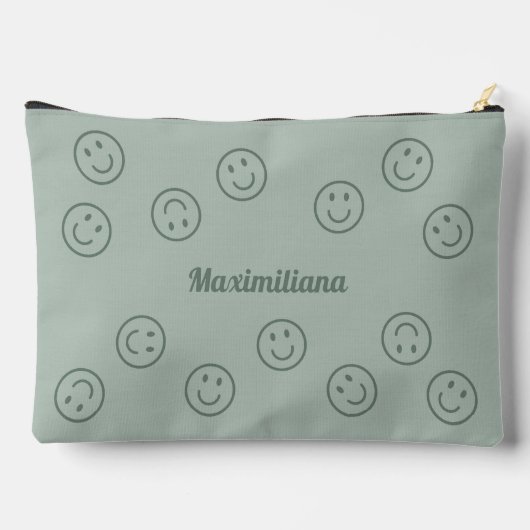 Happy Faces Groen op Groen - GROTE Accessoirezak Etui (Achterkant)