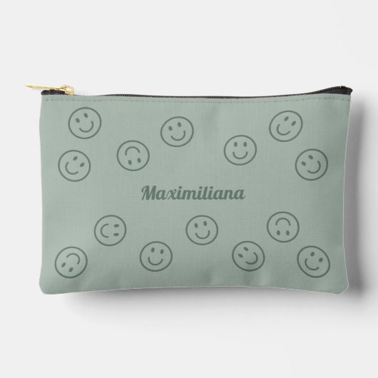 Happy Faces Groen op Groen - KLEINE accessoire Pou Etui (Voorkant)