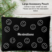 Happy Faces Wit op Zwart - GROTE accessoire Pouch Etui