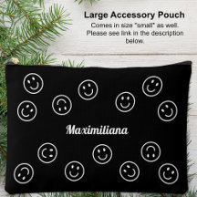 Happy Faces Wit op Zwart - GROTE accessoire Pouch