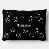 Happy Faces Wit op Zwart - GROTE accessoire Pouch Etui (Voorkant)