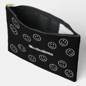 Happy Faces Wit op Zwart - GROTE accessoire Pouch Etui (Open)