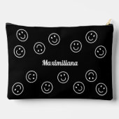 Happy Faces Wit op Zwart - GROTE accessoire Pouch Etui (Achterkant)