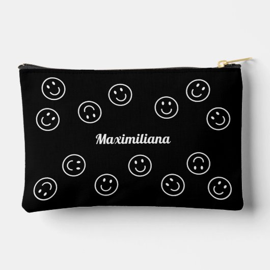 Happy Faces Wit op Zwart - KLEINE accessoire Pouch Etui (Achterkant)