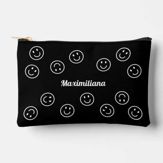 Happy Faces Wit op Zwart - KLEINE accessoire Pouch Etui (Voorkant)