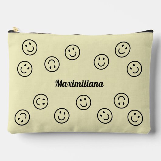 Happy Faces Zwart op Geel- GROTE Accessoirezak Etui (Voorkant)