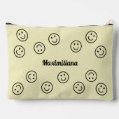 Happy Faces Zwart op Geel- GROTE Accessoirezak Etui (Achterkant)