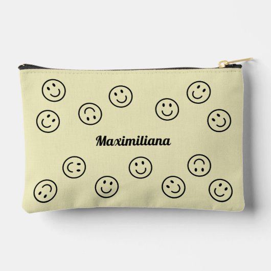 Happy Faces Zwart op Geel- KLEINE accessoire Pouch Etui (Achterkant)
