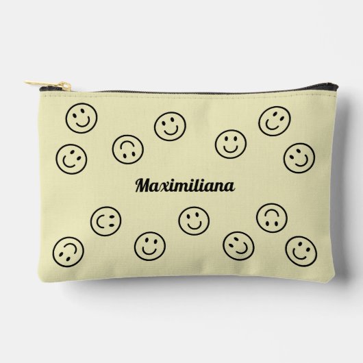 Happy Faces Zwart op Geel- KLEINE accessoire Pouch Etui (Voorkant)