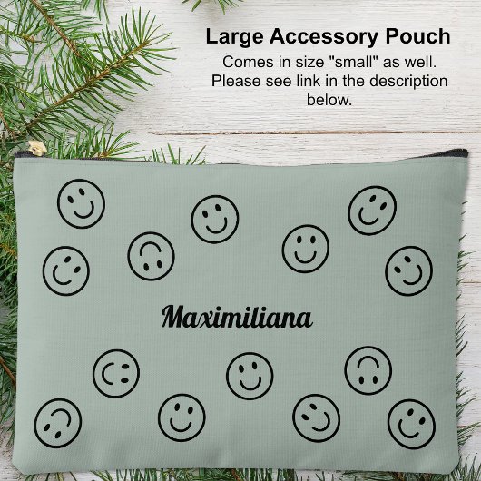 Happy Faces Zwart op Groen - GROTE accessoirezak Etui