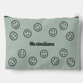 Happy Faces Zwart op Groen - GROTE accessoirezak Etui (Achterkant)