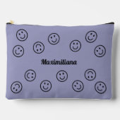 Happy Faces Zwart op Paarse - GROTE accessoire Pou Etui (Voorkant)