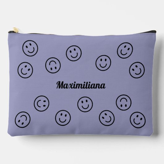 Happy Faces Zwart op Paarse - GROTE accessoire Pou Etui (Voorkant)