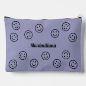 Happy Faces Zwart op Paarse - GROTE accessoire Pou Etui (Achterkant)