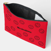 Happy Faces Zwart op Rood- GROOT Accessoirezakje Etui (Open)