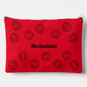 Happy Faces Zwart op Rood- GROOT Accessoirezakje Etui (Achterkant)