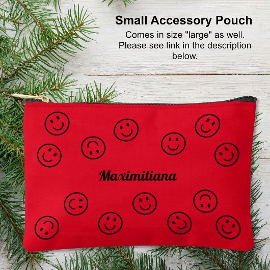 Happy Faces Zwart op Rood-KLEIN accessoire Pouch Etui