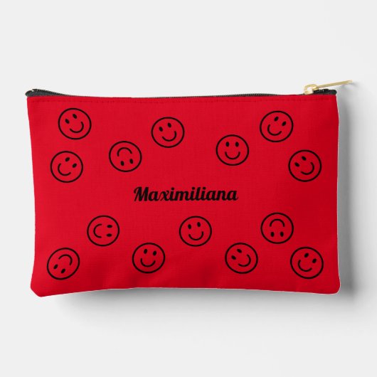 Happy Faces Zwart op Rood-KLEIN accessoire Pouch Etui (Achterkant)