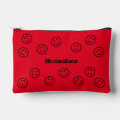 Happy Faces Zwart op Rood-KLEIN accessoire Pouch Etui (Voorkant)