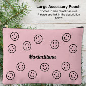 Happy Faces Zwart op Roze - GROTE accessoire Pouch Etui