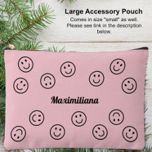 Happy Faces Zwart op Roze - GROTE accessoire Pouch