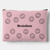 Happy Faces Zwart op Roze - GROTE accessoire Pouch Etui (Voorkant)