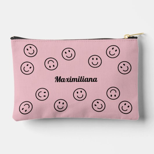 Happy Faces Zwart op Roze - KLEINE accessoire Pouc Etui (Achterkant)
