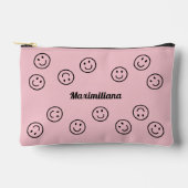 Happy Faces Zwart op Roze - KLEINE accessoire Pouc Etui (Voorkant)