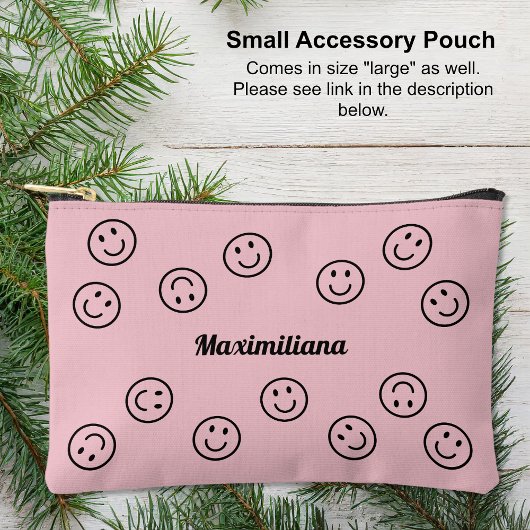 Happy Faces Zwart op Roze - KLEINE accessoire Pouc Etui