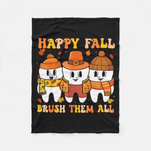 Happy Fall Bruhem All Teeth Thanksgiving Dental De Fleece Deken (Voorkant)
