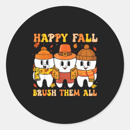 Happy Fall Bruhem All Teeth Thanksgiving Dental De Ronde Sticker (Voorkant)