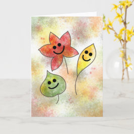 Happy Fall Card with Smiling Autumn Leaves         Kaart