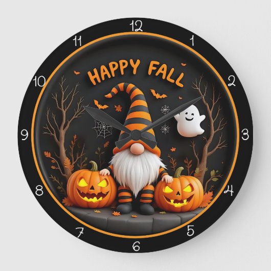 Happy Fall Gnome Ghost Autumn Scene Grote Klok (Voorkant)
