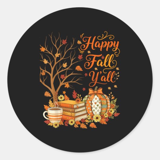 Happy Fall Y'all Floral Pumpkin Autumn Coffee  Ronde Sticker (Voorkant)