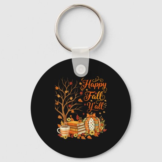 Happy Fall Y'all Floral Pumpkin Autumn Coffee  Sleutelhanger (Voorkant)
