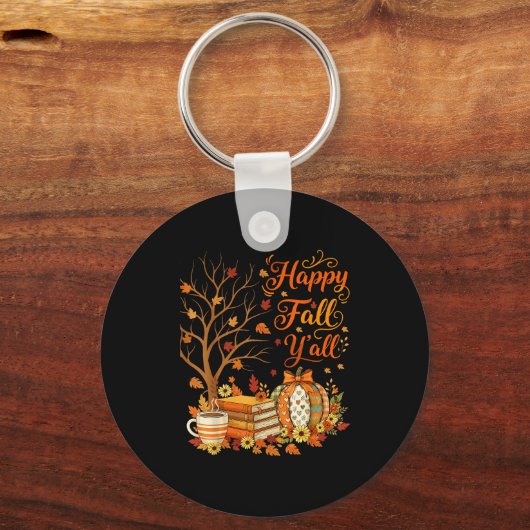 Happy Fall Y'all Floral Pumpkin Autumn Coffee  Sleutelhanger (Voorkant)