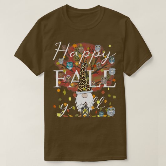 Happy Fall YAll Funny Gnome Leopard Autumn Thanksg T-shirt (Design voorkant)
