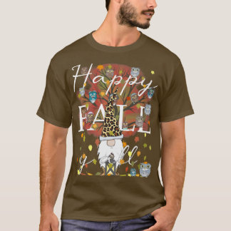 Happy Fall YAll Funny Gnome Leopard Autumn Thanksg T-shirt