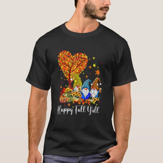 Happy Fall Y'all Gnome Leopard Pumpkin Autumn Gno T-shirt (Voorkant)