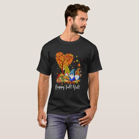 Happy Fall Y'all Gnome Leopard Pumpkin Autumn Gno T-shirt (Voorkant volledig)