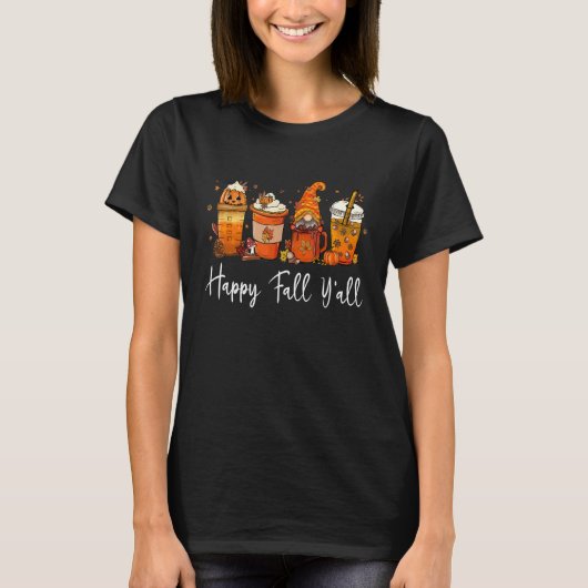 Happy Fall Yall Gnome Leopard Pumpkin Autumn Gnom T-shirt (Voorkant)