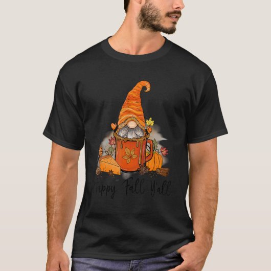 Happy Fall Yall Gnome Leopard Pumpkin Autumn Gnom T-shirt (Voorkant)