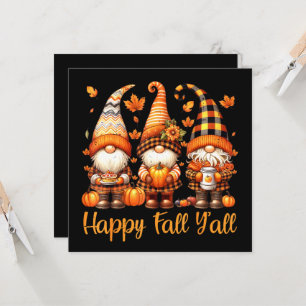 Happy Fall Y'all Gnome Pumpkin Autumn Thanksgiving Kaart