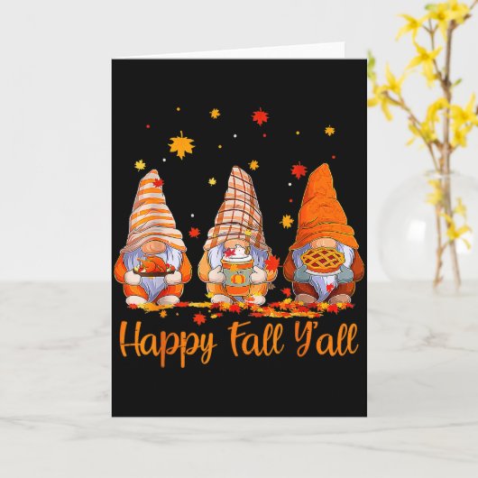 Happy Fall Y'all Gnome Pumpkin Autumn Thanksgiving Kaart (Gele Bloem)