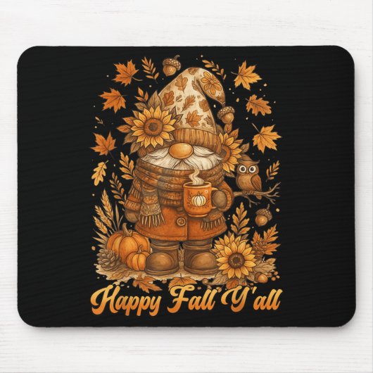 Happy Fall Y'all Gnome Pumpkin Autumn Thanksgiving Muismat (Voorkant)