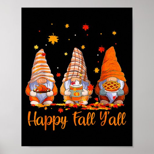 Happy Fall Y'all Gnome Pumpkin Autumn Thanksgiving Poster (Voorkant)