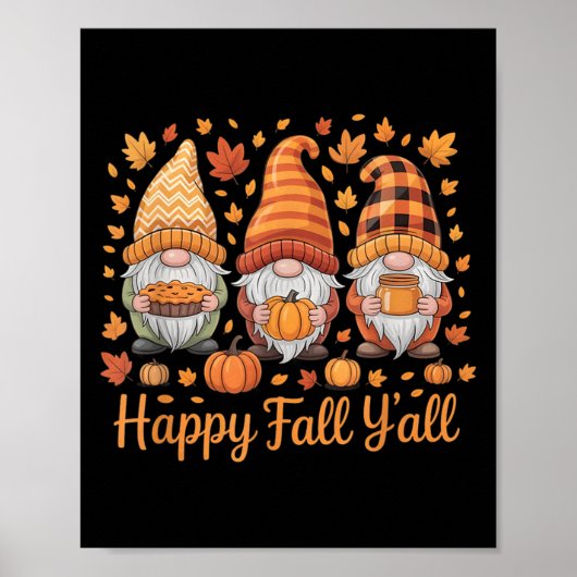 Happy Fall Y'all Gnome Pumpkin Autumn Thanksgiving Poster (Voorkant)